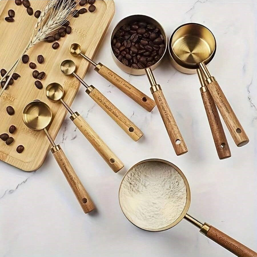 Acacia Wood Handle Measuring Spoons Set – Stainless Steel Coffee Scoop Set