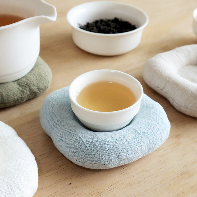 Padded Cotton Linen Coaster, Handmade Tea Cup Mat