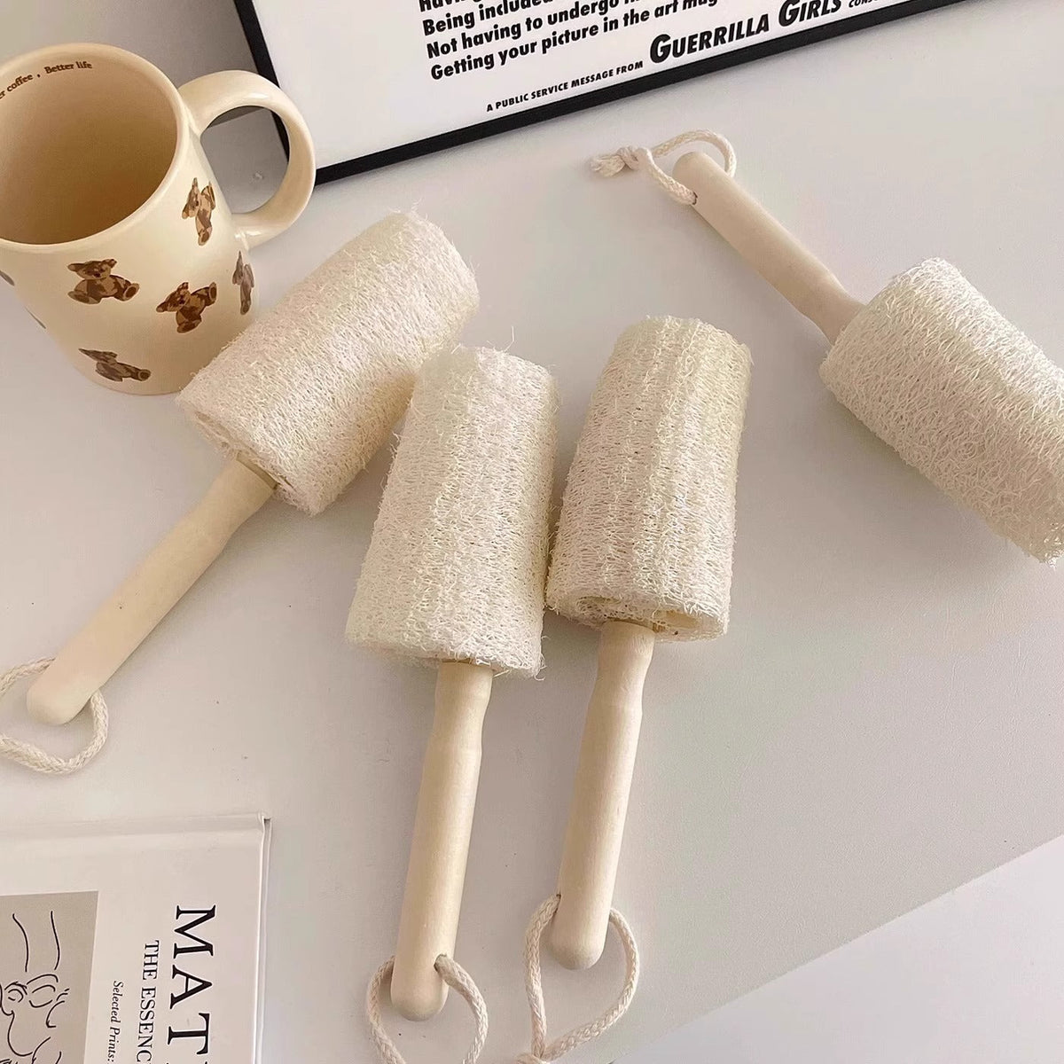 Natural Loofah Body Brush – Wooden Handle Bath Shower Brush for Skin Cleaning & Body Care