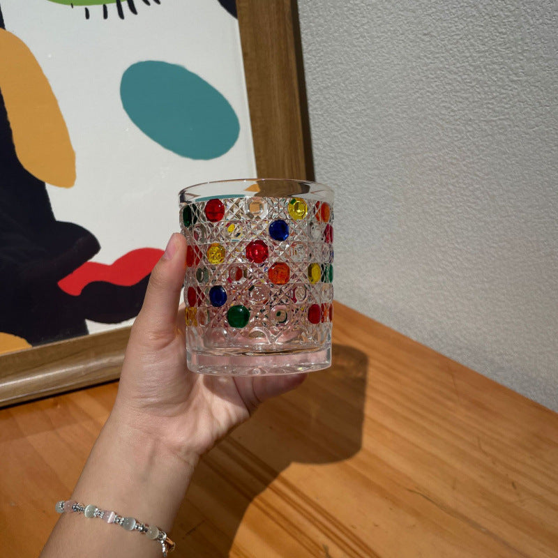Vintage Embossed Glass Tumbler – Bohemian Dot Pattern Whiskey & Juice Glass