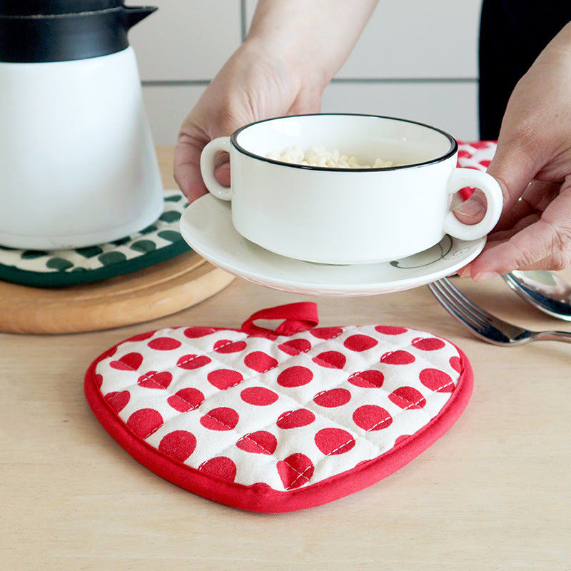 Thick Heart-Shaped Heat Resistant Pot Holder, Double-Layer Cotton Insulated Oven Mitt