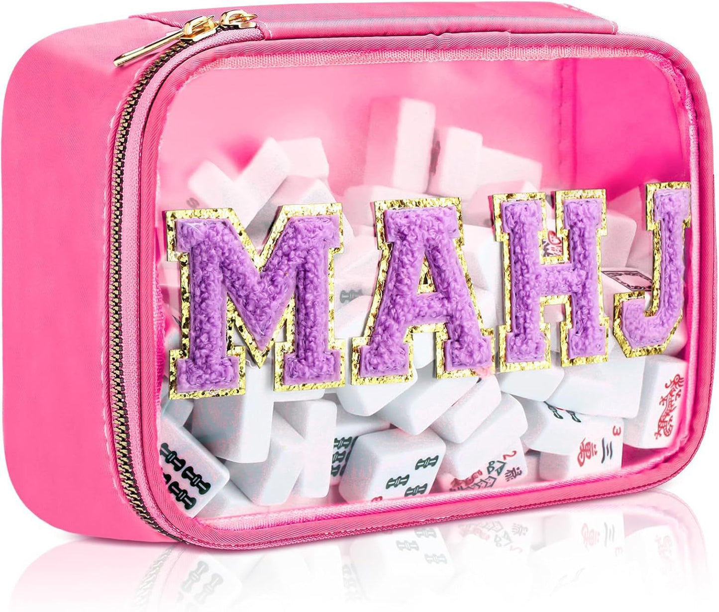 Large Mahjong Storage Bag – Waterproof PVC Travel Organizer with Letter Design for Mahjong Sets & Accessories