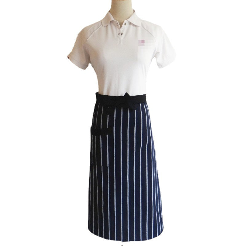 Woven Cotton Stripe Apron, Comfortable Long-Sleeve Half-Body Kitchen Apron