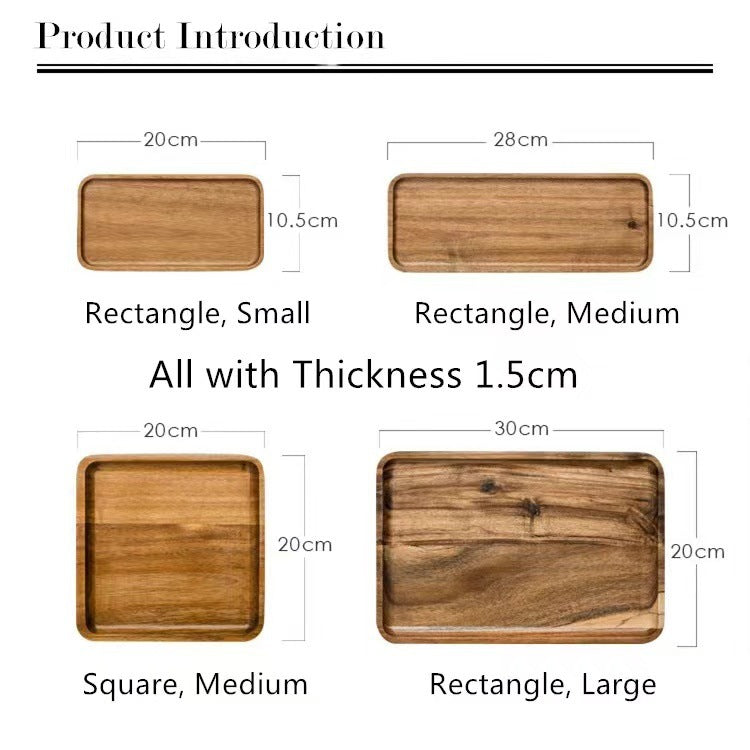 Acacia Wood Serving Tray, Rectangular Wooden Tea Tray, Dessert, Snack & Cake Plate