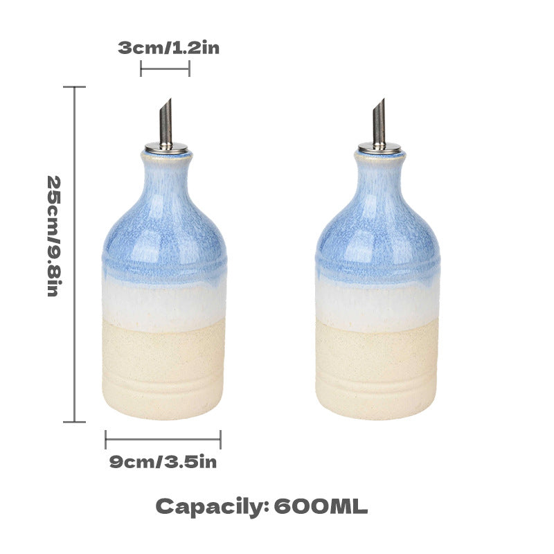 Wabi-Sabi Ceramic Oil Dispenser – Automatic Pour Olive Oil & Vinegar Bottle