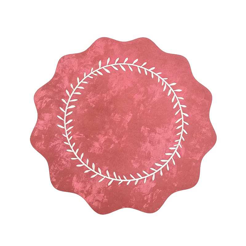 Scalloped Wreath Faux Leather Placemat, Round Wavy Edge Table Mat for Dining Table Decor