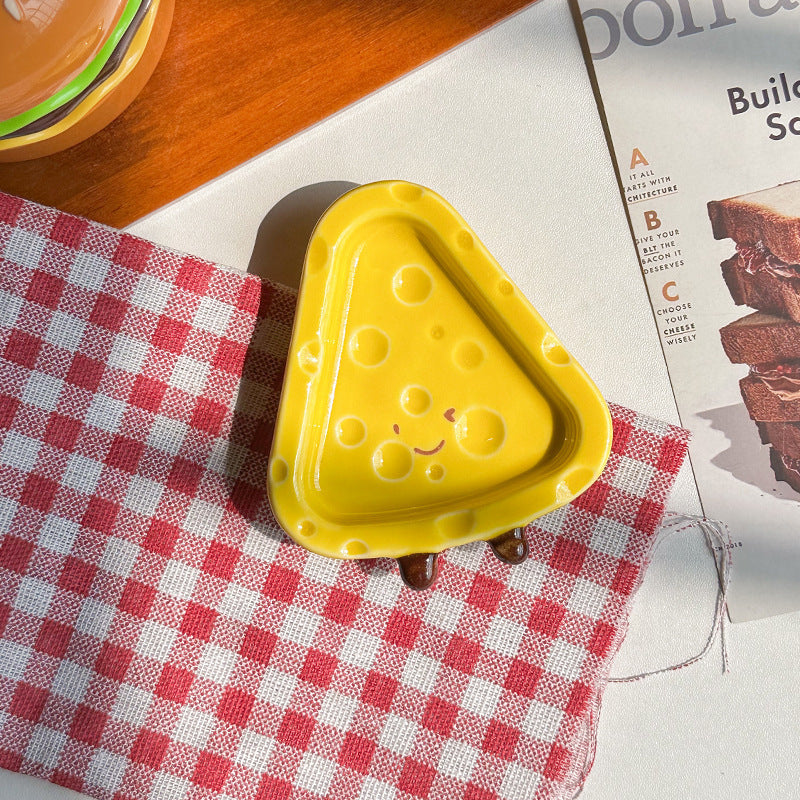 Cute Cheese-Shaped Ceramic Dipping Dish – Yellow and Cream Condiment Plate