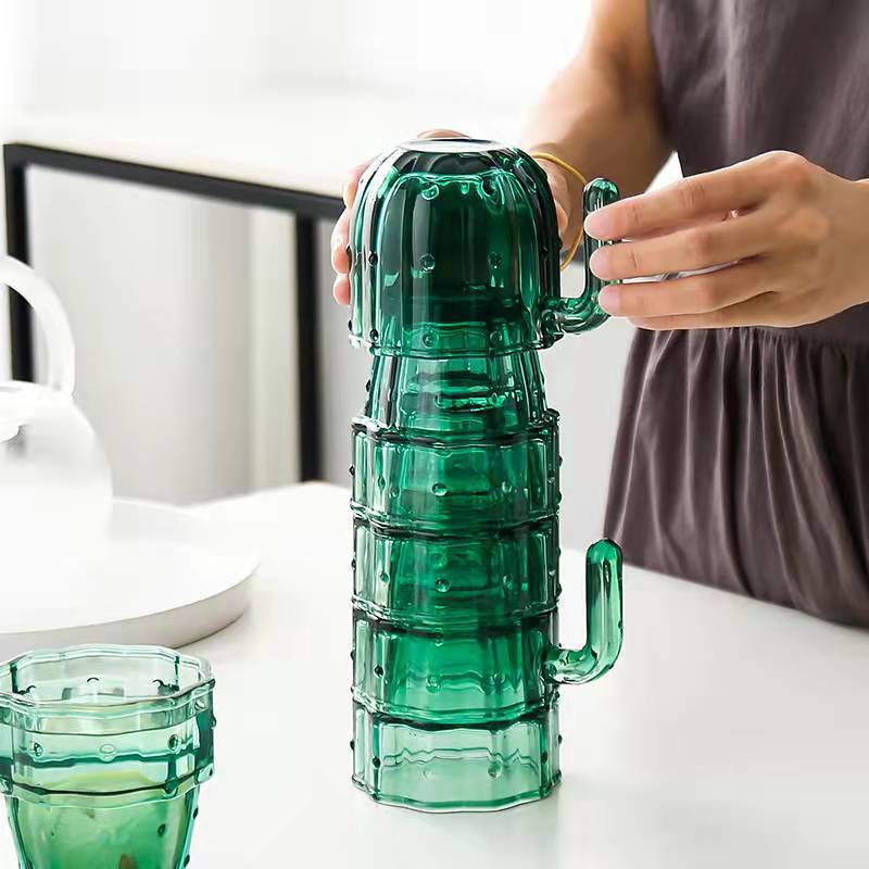 Stackable Cactus Glass Cup Set – Drinking Glasses for Water, Tea & Milk