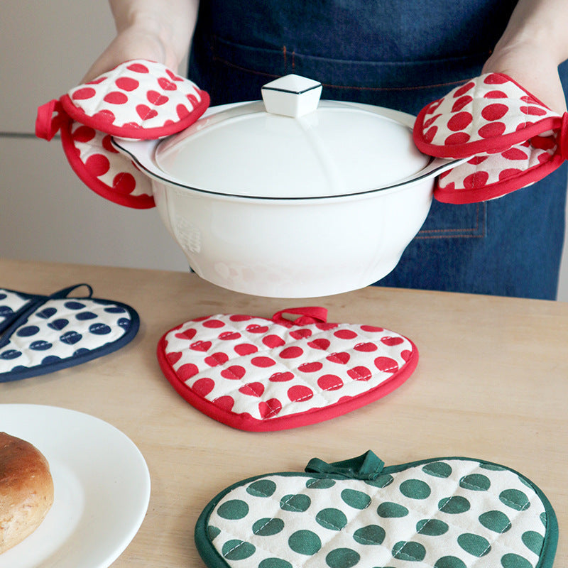 Thick Heart-Shaped Heat Resistant Pot Holder, Double-Layer Cotton Insulated Oven Mitt