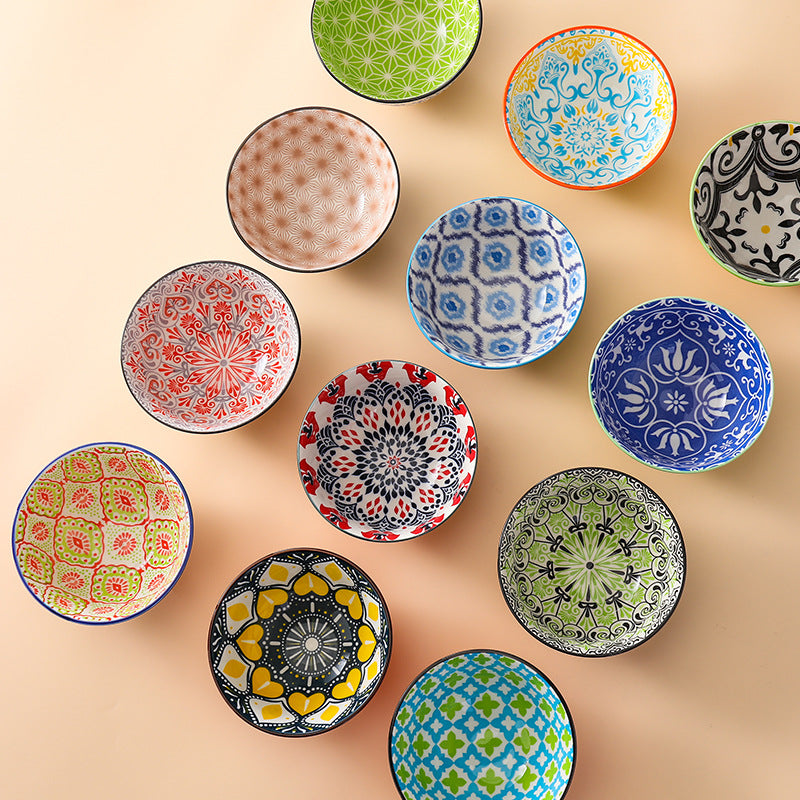 Bohemian Ceramic Pedestal Bowl – Underglaze Rice & Soup Bowl