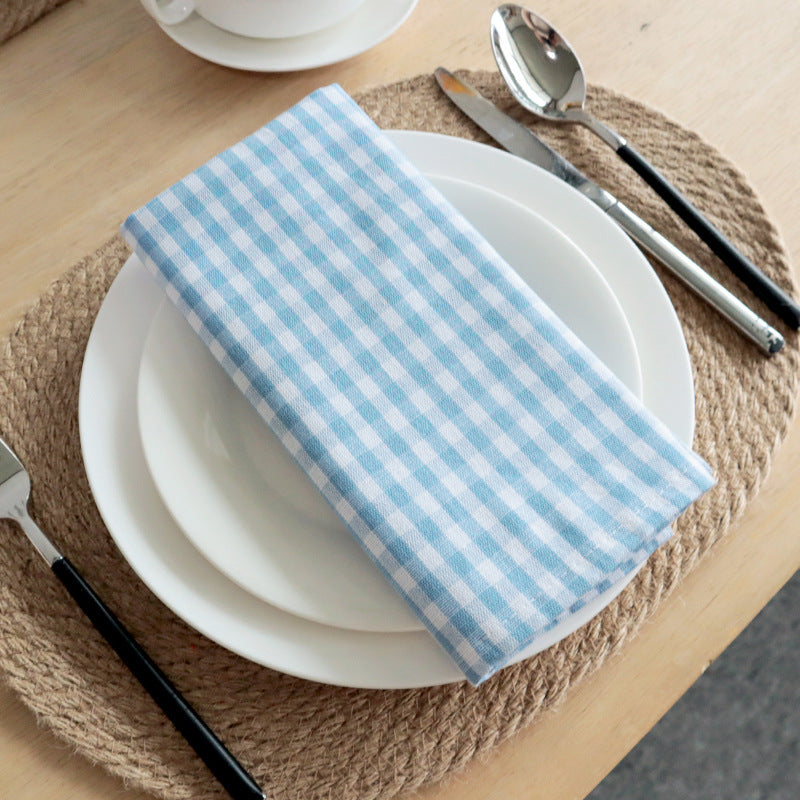 Cotton Checkered Square Napkins, Ready-Stock Kitchen Towels for Home Dining