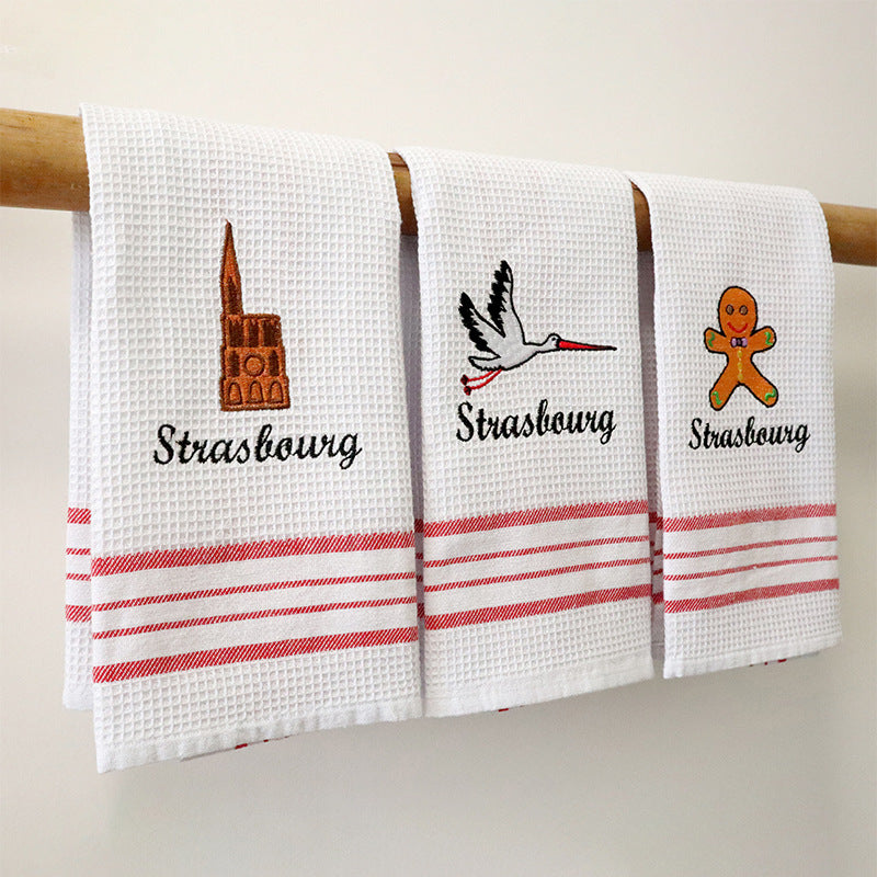 Christmas Embroidered Waffle Tea Towel, Nordic Cotton Fabric Napkin