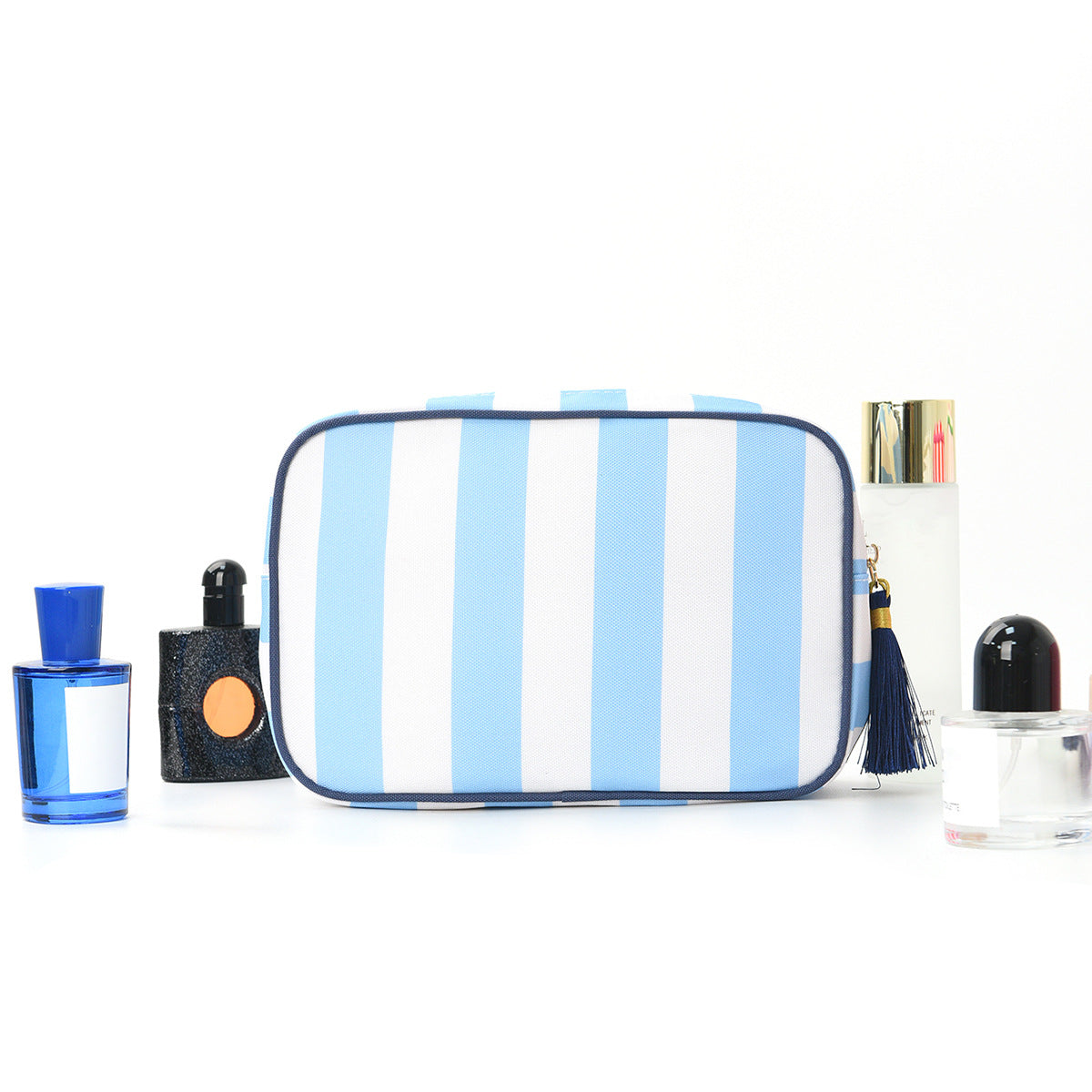 Striped Tassel Cosmetic Bag – Waterproof Travel Toiletry Organizer