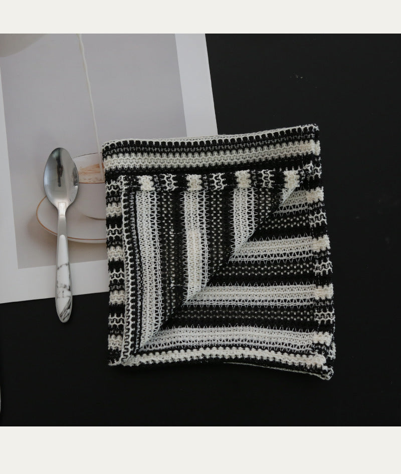 Black & White Woven Table Napkin – Striped Fabric Dining Cloth