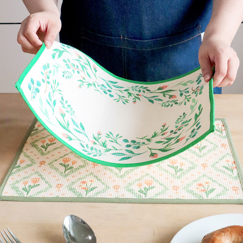 Printed Fabric Table Mat, Thick Rectangle Placemat and Drying Mat