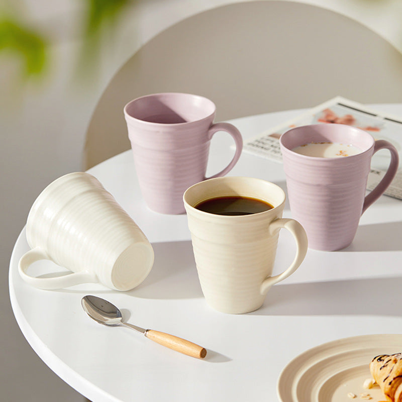 Ceramic Coffee Mug – 390ml Ribbed Ceramic Cup with Comfortable Handle