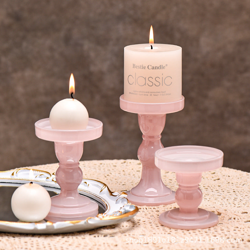 Glass Candle Holder Set, Set of 3 Pedestal Candle Stands