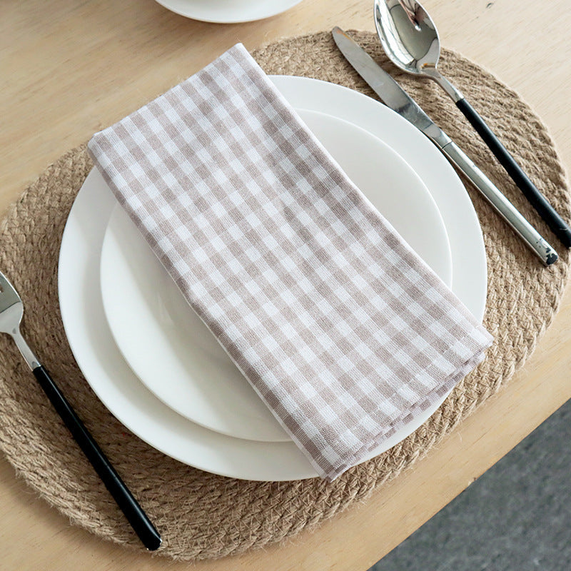 Cotton Checkered Square Napkins, Ready-Stock Kitchen Towels for Home Dining