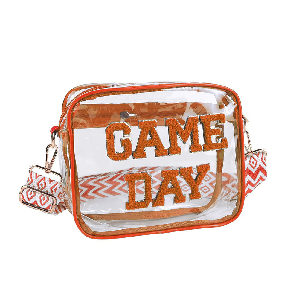 Clear Game Day Crossbody Bag with Chenille Letters