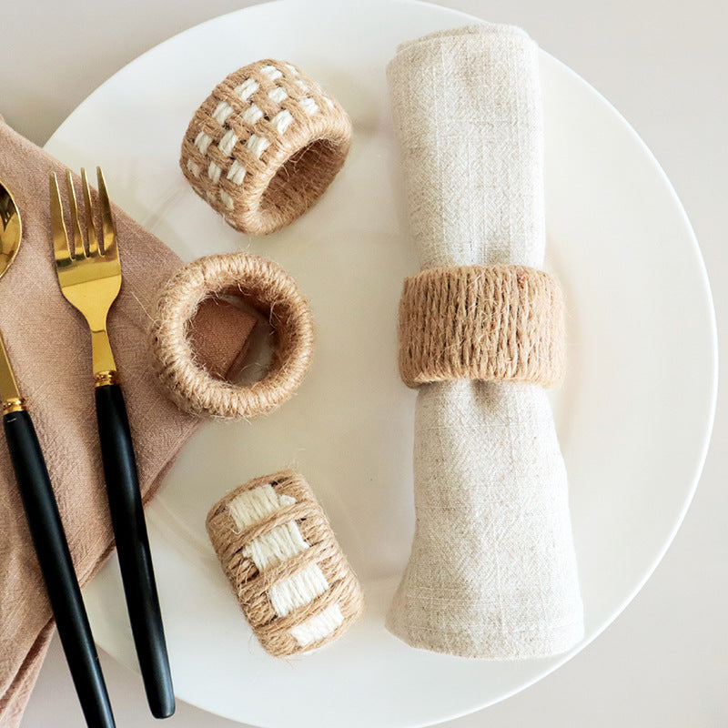 Handwoven Linen Napkin Ring, Rustic Rope Table Decor