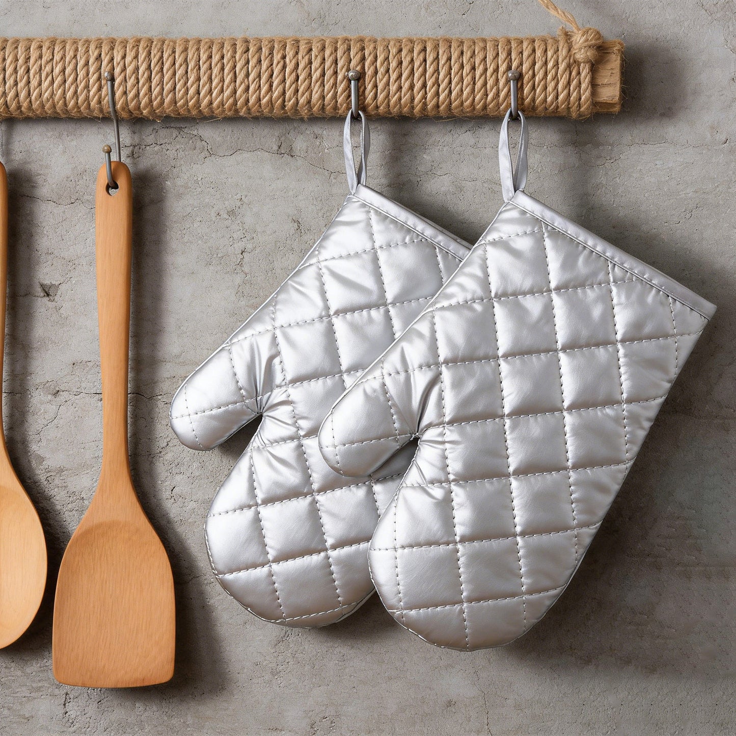 Silver Heat-Resistant Oven Mitt, Thickened Microwave & Baking Glove