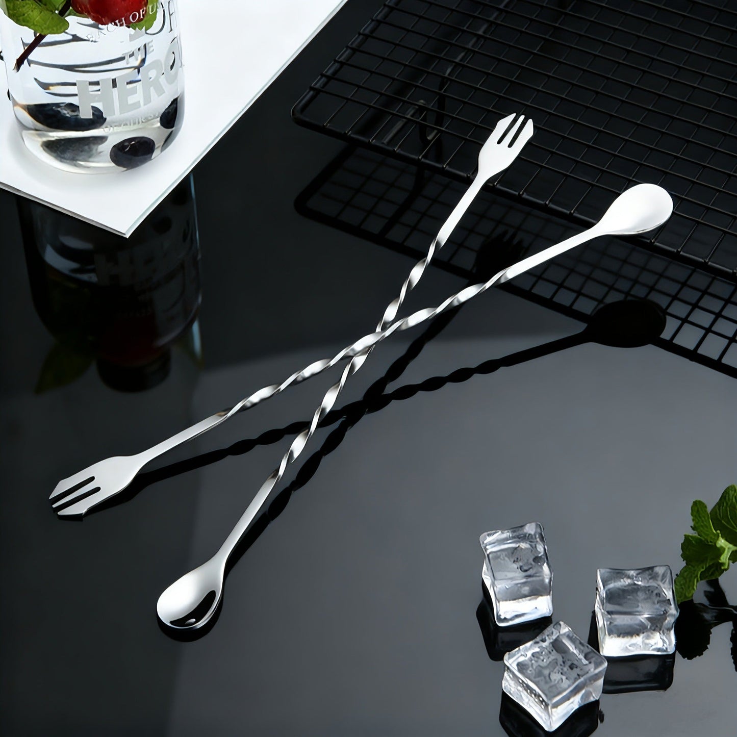 Stainless Steel Long Handle Bar Spoon, Double-Sided Mixing Spoon