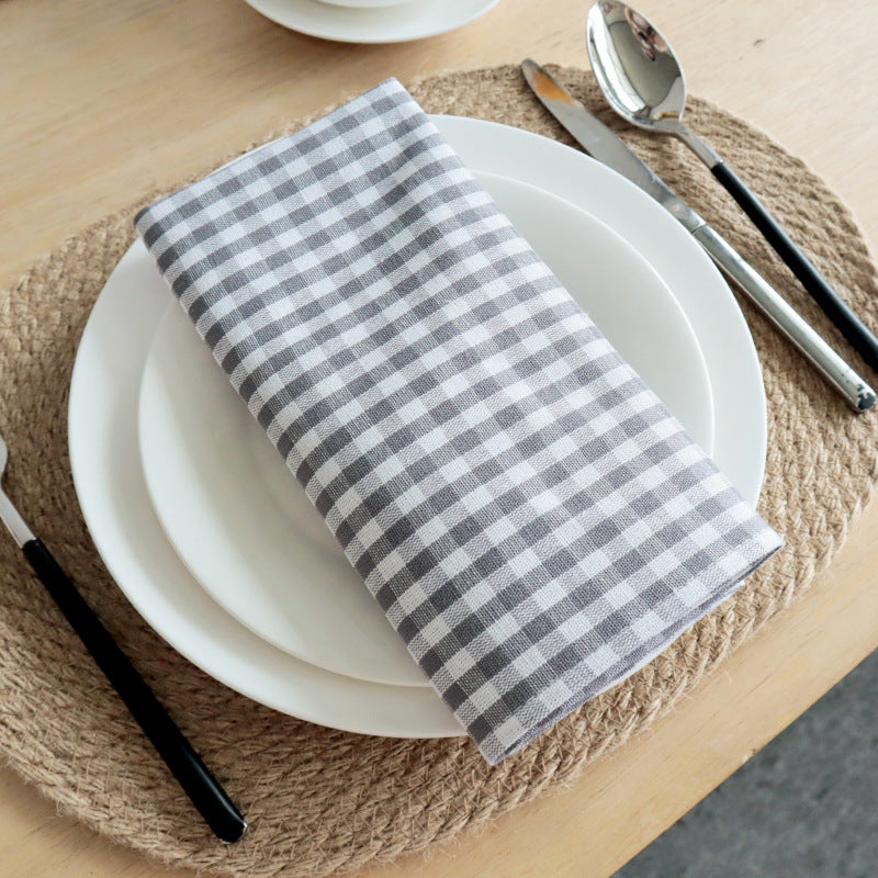 Cotton Checkered Square Napkins, Ready-Stock Kitchen Towels for Home Dining