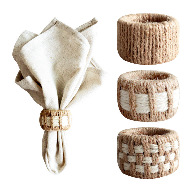 Handwoven Linen Napkin Ring, Rustic Rope Table Decor