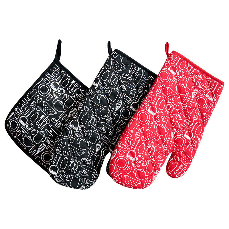 Kitchen Oven Mitt Set, Heat-Resistant Baking Gloves and Pads
