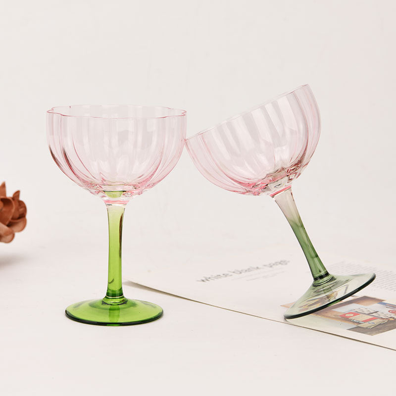 Hand-Blown Crystal Wine Glass – Petal-Shaped Stemmed Goblet for Hotel & Home