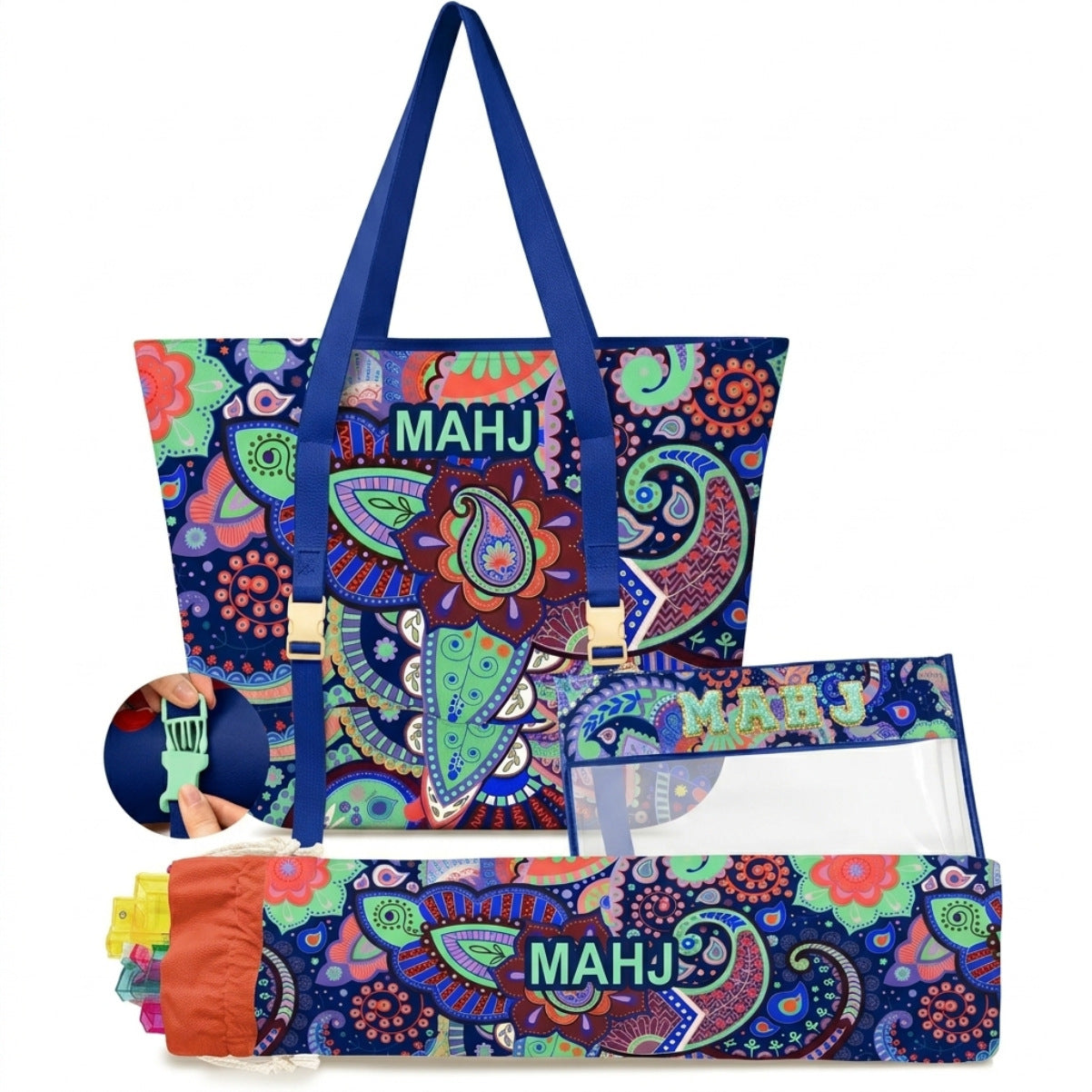 Large Capacity Mahjong Storage Bag Set – 3-Piece Canvas Carry Tote with Handle & Shoulder Strap