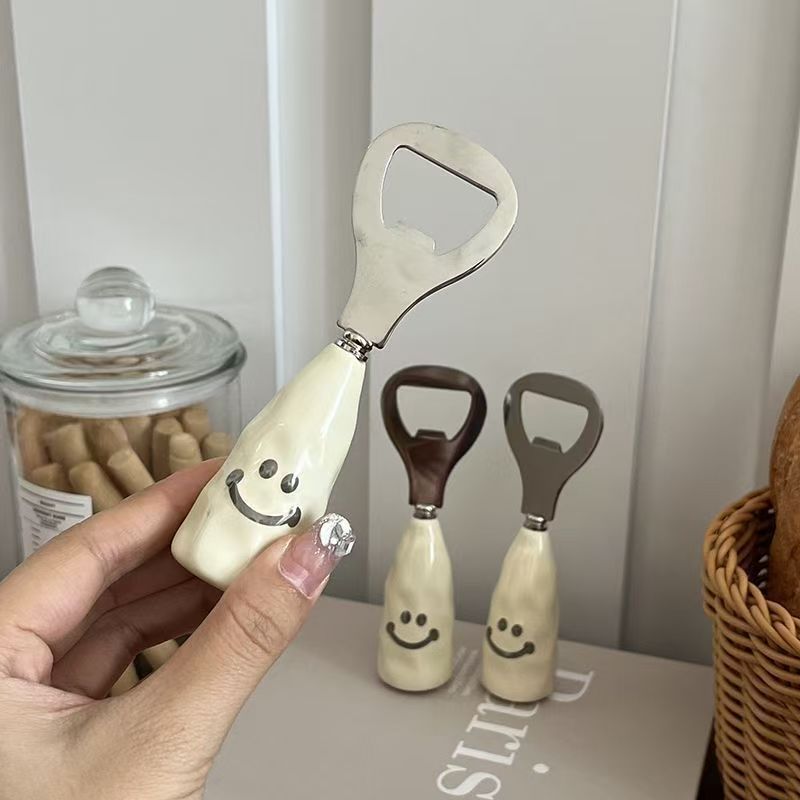 Smiley Face Bottle Opener with Decorative Handle – Stainless Steel Beer Opener