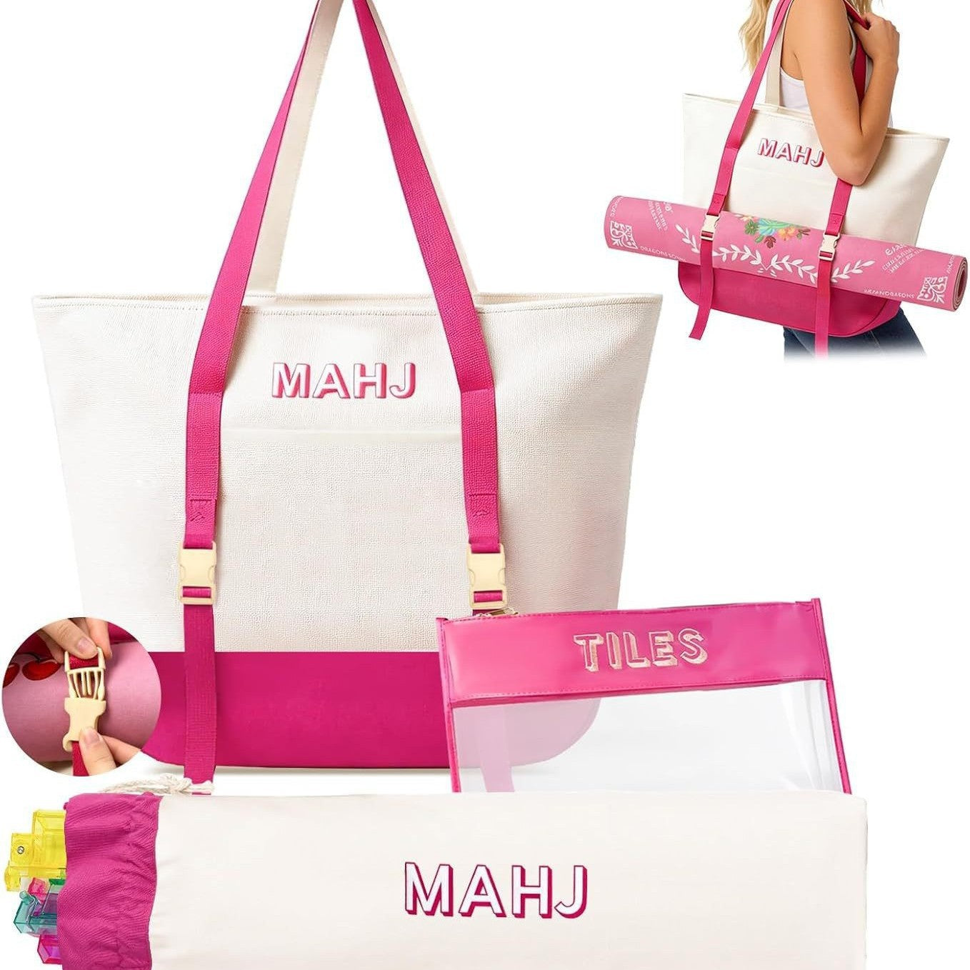 Large Capacity Mahjong Storage Bag Set – 3-Piece Canvas Carry Tote with Handle & Shoulder Strap