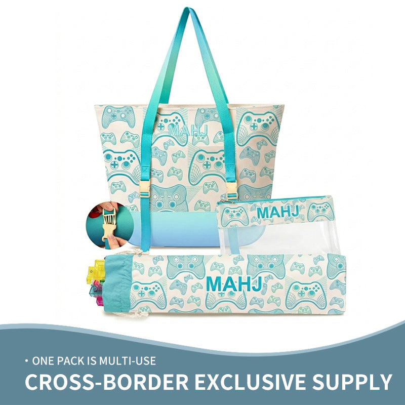 3-Piece Mahjong Storage Bag Set – Portable Carryall Tote, Tile Bag & Pusher Holder for Mahjong Accessories, Travel, Game Night & Home Storage