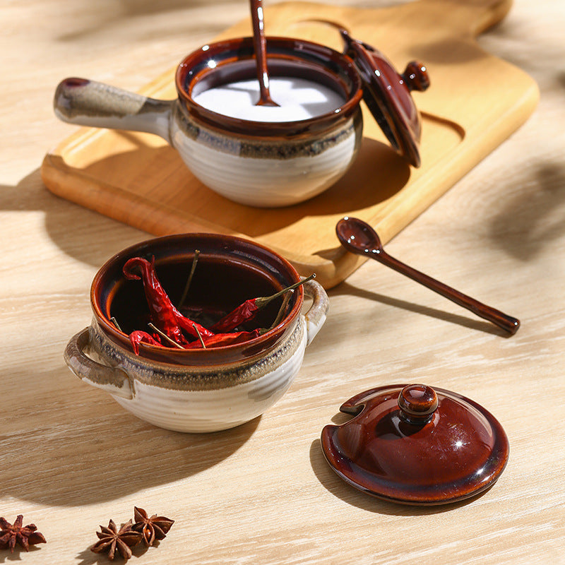 Vintage Ceramic Condiment Jar with Lid – Kitchen Spice & Oil Container