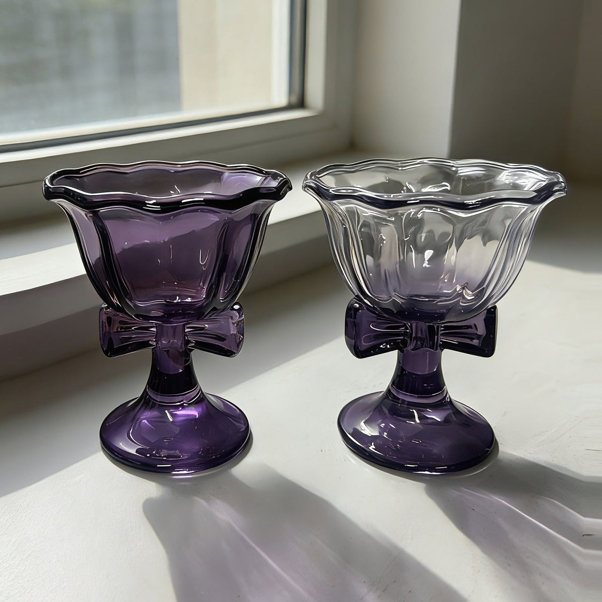 Vintage Bow Dessert Cup, 220ml Purple Glass Pedestal Bowl