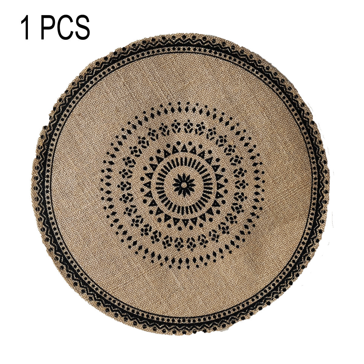 15-Inch Round Jute Placemat – Boho Mandala Printed Table Mat with Fringe, Rustic Farmhouse Dining Décor