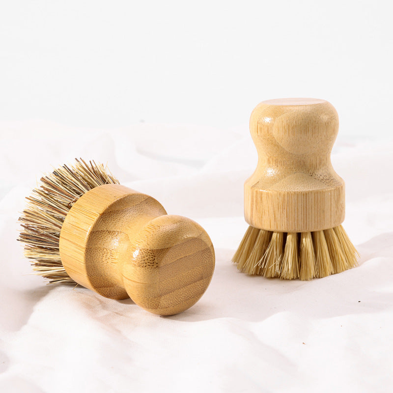 Bamboo Pot Brush Set of 3, Boar Bristle, Sisal and Coconut Fiber Kitchen Scrub Brushes for Pots, Pans and Dishes, Boxed Cleaning Set