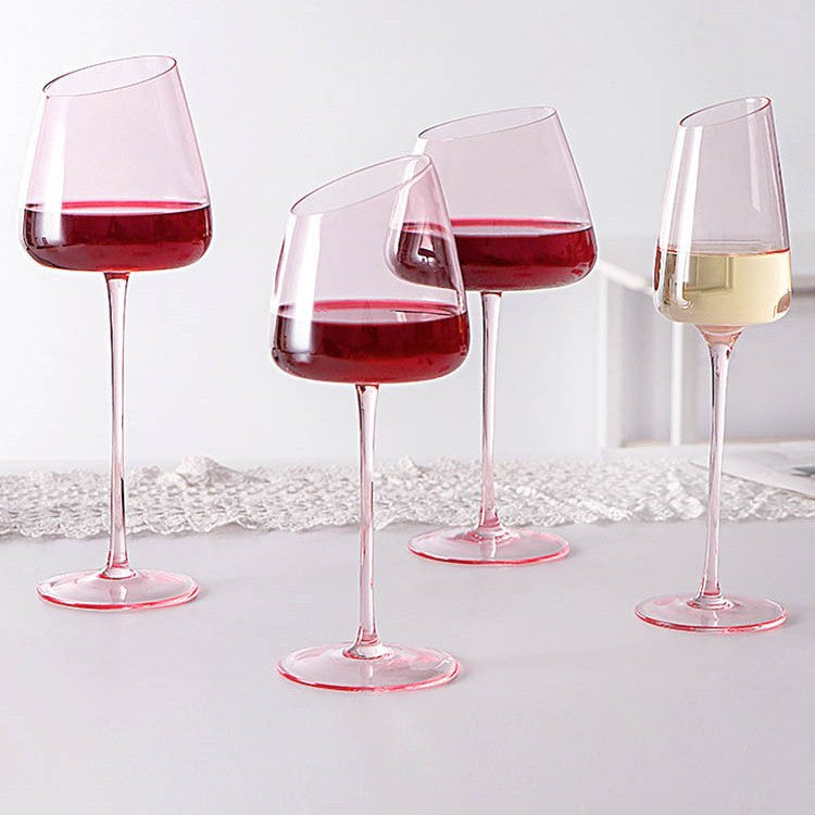 Pink Crystal Wine Glass – Luxury Angled Rim Stemmed Goblet