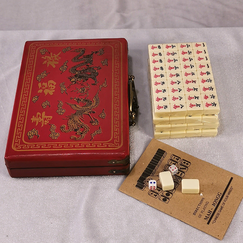 Melamine Mahjong Set – Travel Mini Mahjong Tiles with Vintage Leather Case