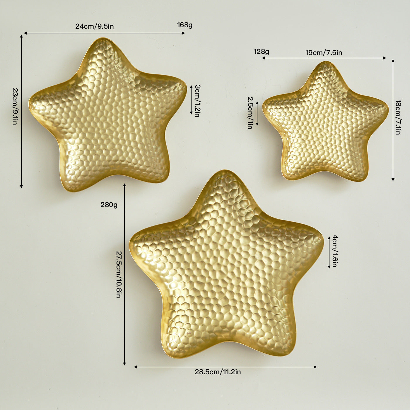 Metal Starfish Serving Tray  set – 3 pieces Textured Decorative Plate Tabletop Display & Home Decor