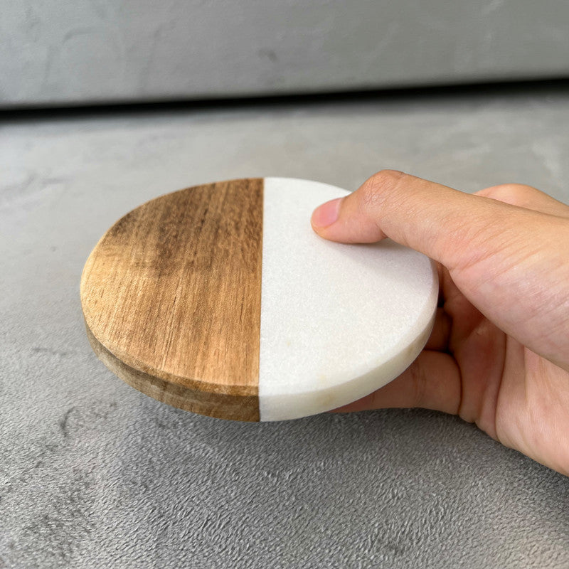 Marble & Wood Coaster – Heat-Resistant Drink Coaster