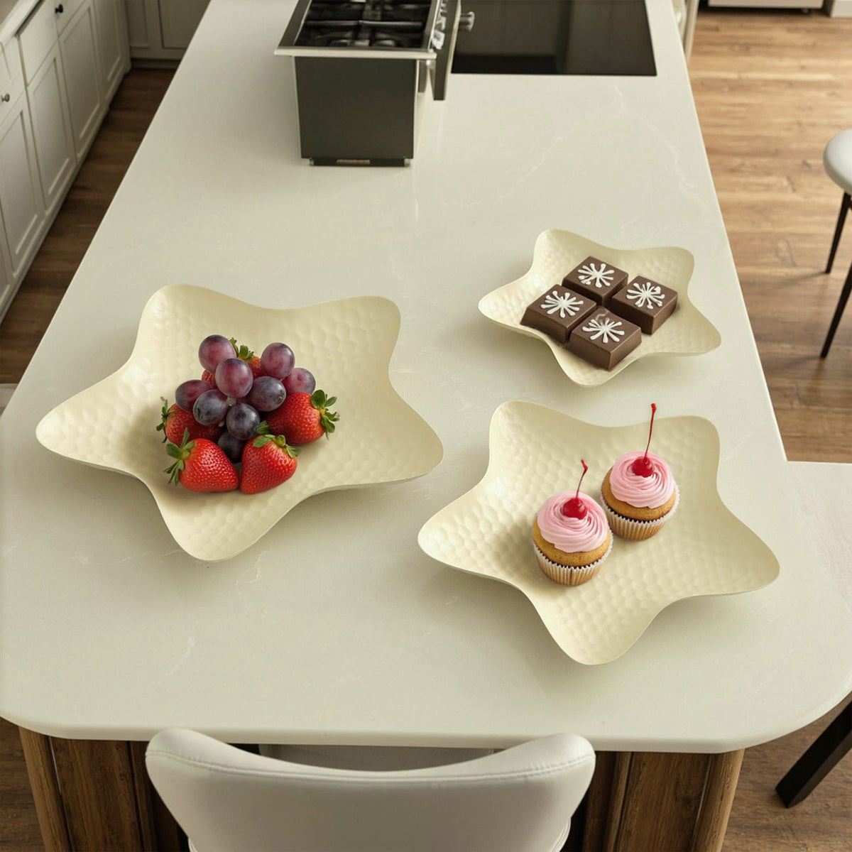 Metal Starfish Serving Tray  set – 3 pieces Textured Decorative Plate Tabletop Display & Home Decor