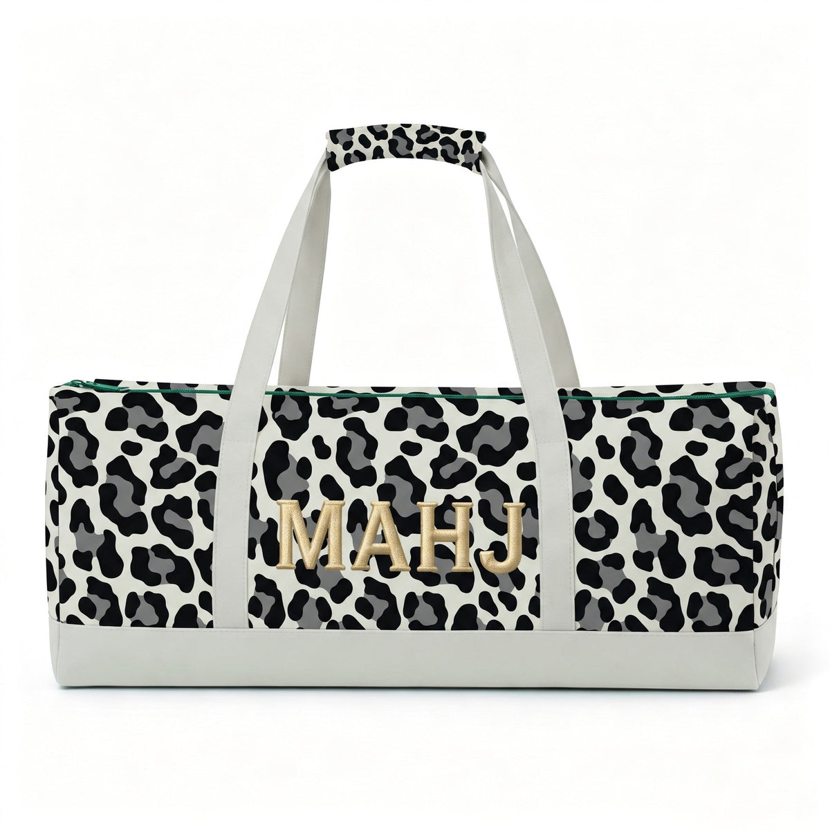 Premium Leopard Mahjong Organizer Bag – Large Canvas Carrying Tote with Zipper