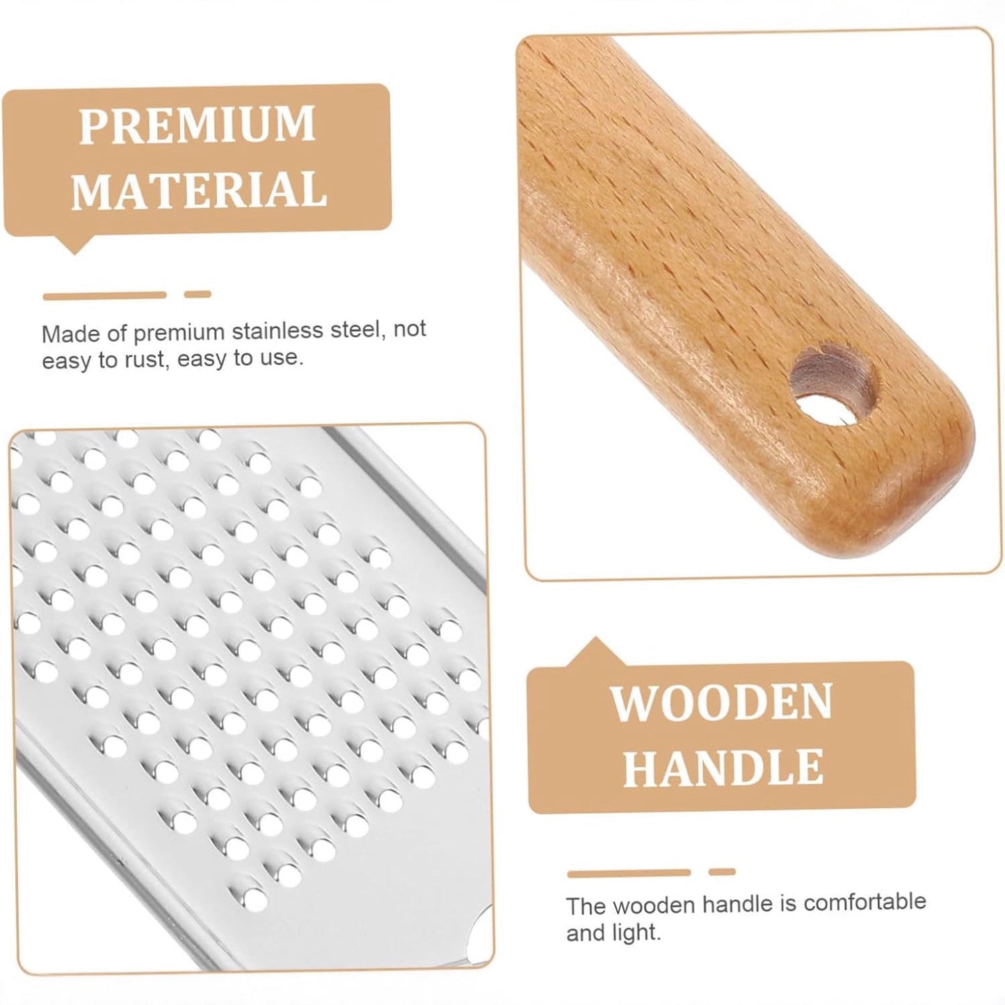 Stainless Steel Cheese Grater with Beech Wood Handle, Ginger, Chocolate & Lemon Zester