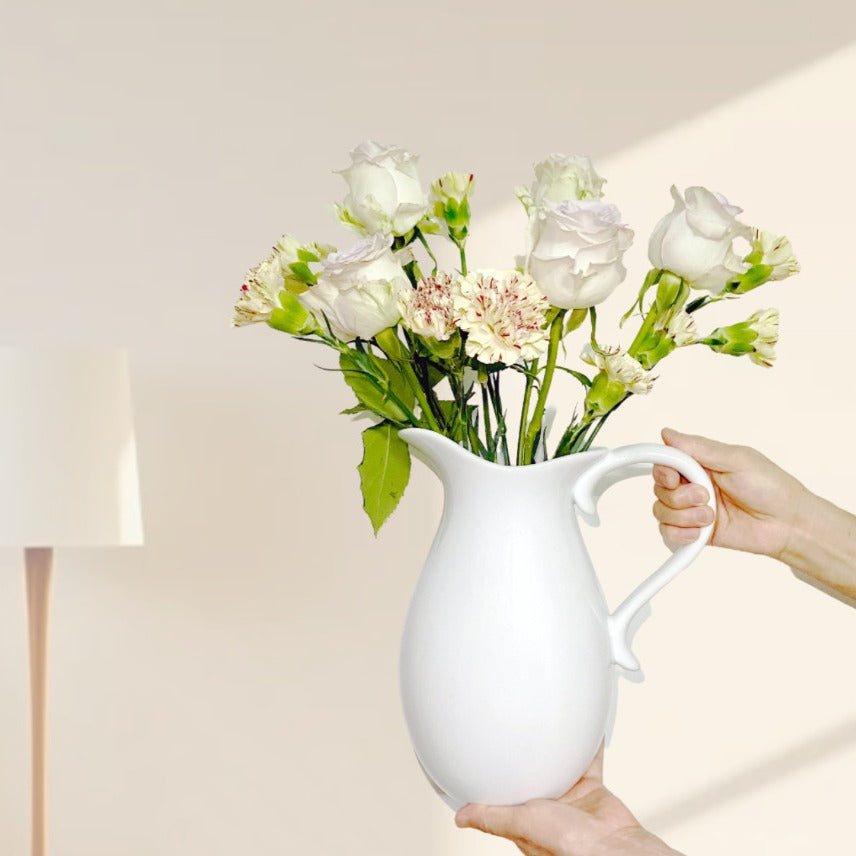 Rustic Ceramic Pitcher Vase – Farmhouse Tabletop Flower Vase