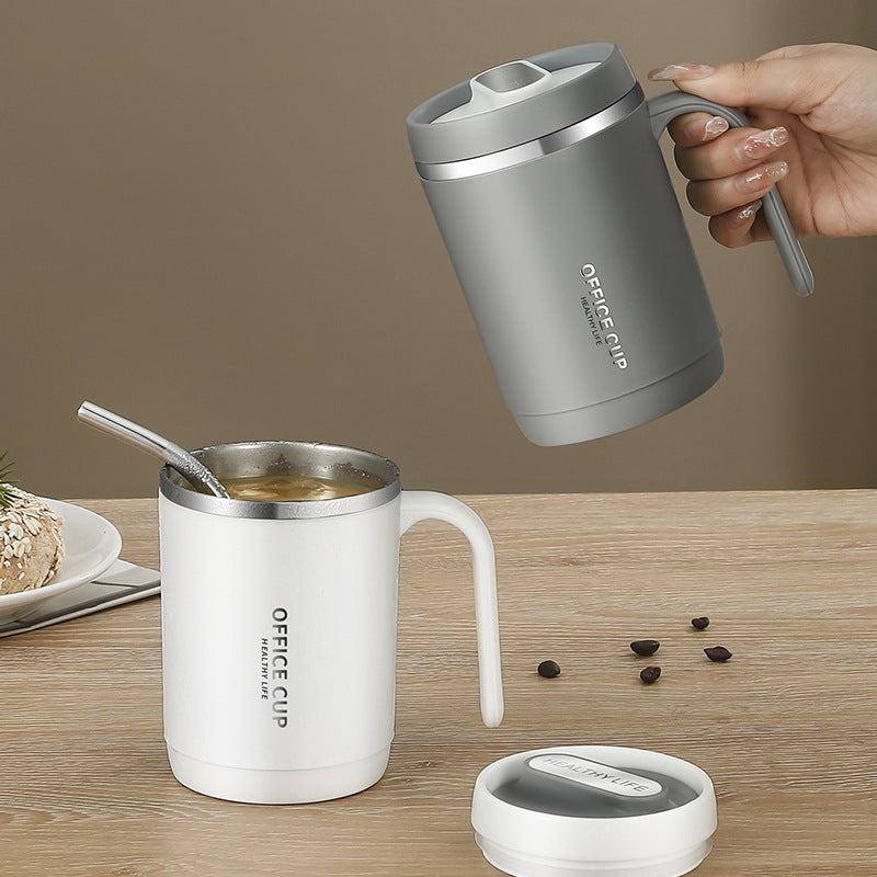 500ml Double-Wall Anti-Scald Office Mug with Lid & Handle – 304 Stainless Steel Insulated Coffee Tea Cup for Home, School & Office