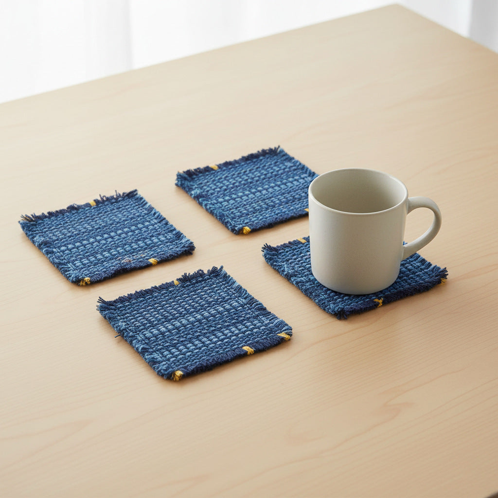 Cotton Woven Coaster Set – Handmade Fabric Drink Mats, Textured Coffee Cup Coasters for Kitchen Table & Home Decor