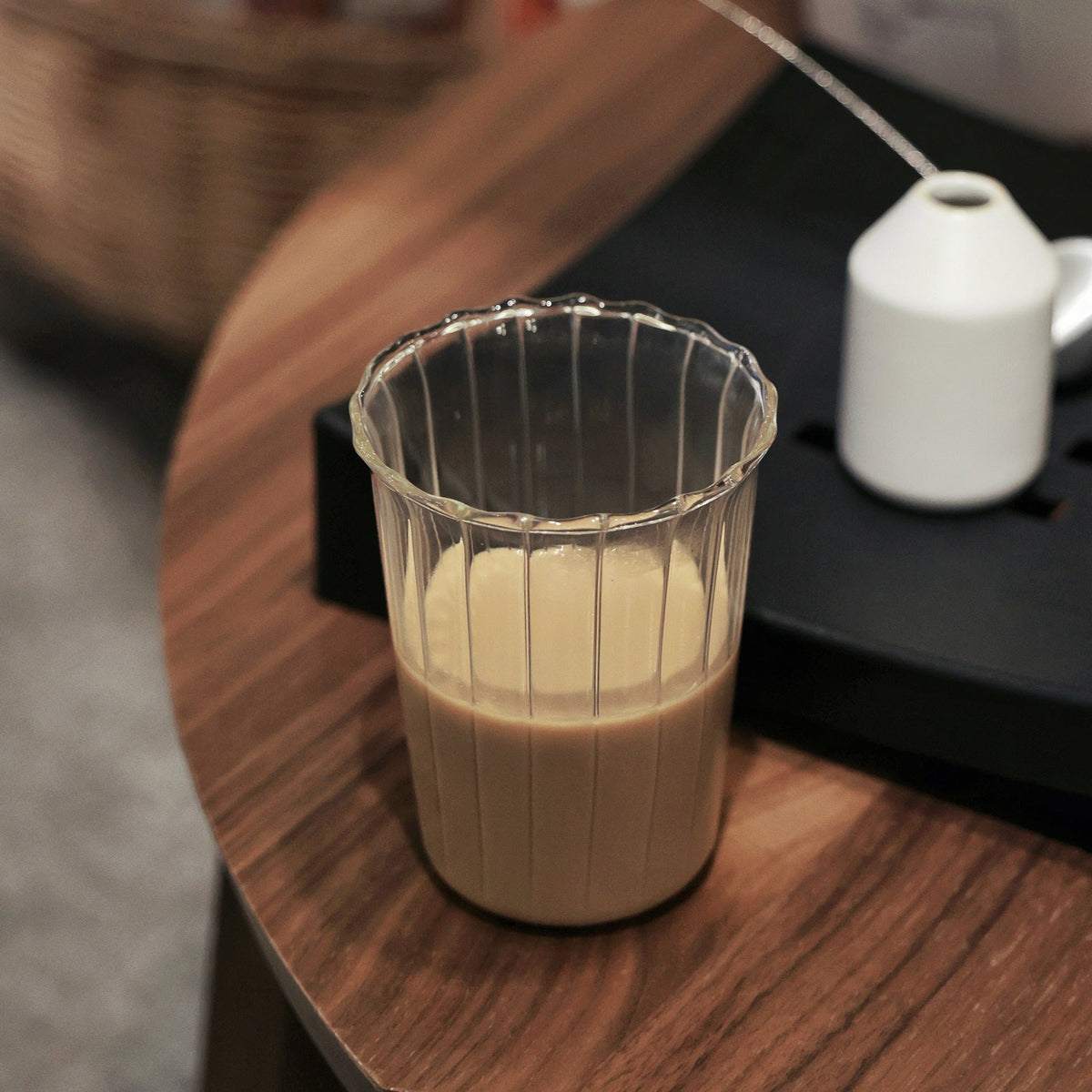Fluted Iced Coffee Glass, 420ml Ribbed Drinking Tumbler