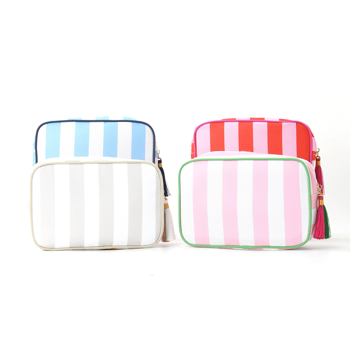 Striped Tassel Cosmetic Bag – Waterproof Travel Toiletry Organizer